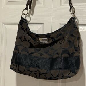 Coach Black and Brown Signature Shoulder Bag